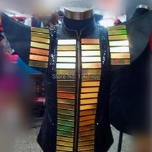 Болеро плечи Черное Золото Блестки зеркало мужчины ds dj певец танцор представление верхняя одежда костюм пальто джаз шоу тонкая куртка