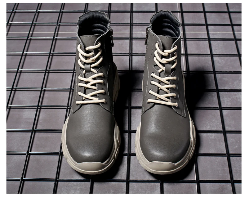 Men's Casual Motorcycle Ankle Boot Combat Leather Men Winter Boots Men Lace-up Desert Military Boots Mens Tactical Boots' Army (9)