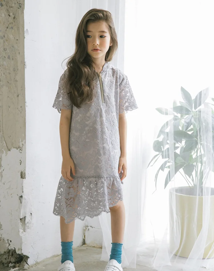 hooded lace asymmetrical children dresses summer 2018 new short sleeve baby girl dress kid clothing princess dress for big girls (5)