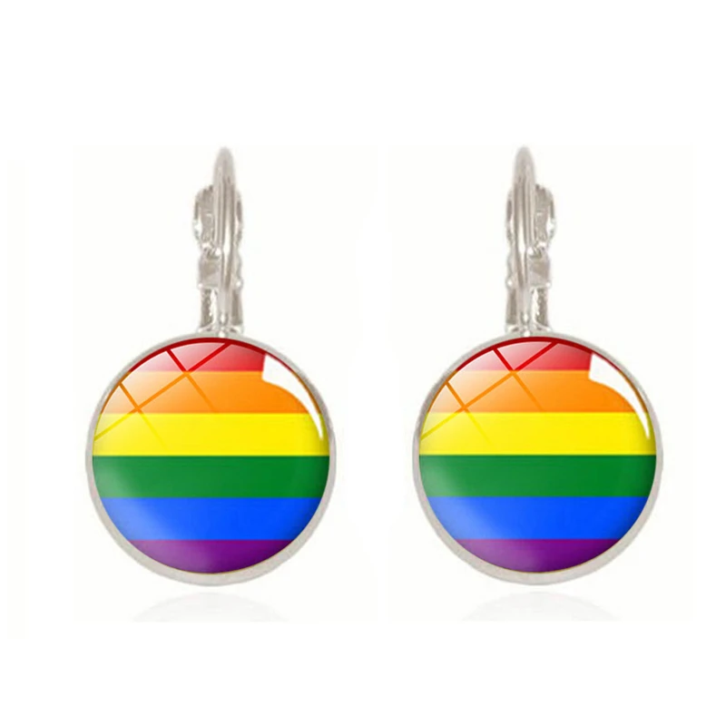 2019 New Arrival Lesbian Gay Pride Earrings Colorful Rainbow Round Glass Dome Stud Earrings For Women Lgbt Jewelry Accessories,25,Bronze Color 