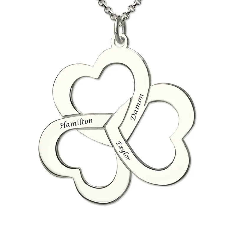 

Custom Three Heart Necklace With Name 925 Silver Love Heart Eternity Necklace Family Necklace Gift for Mom Necklace gift#n91-WS