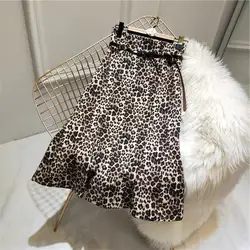 Для женщин обувь для девочек пикантные леопардовым принтом юбка пояс с высокой талией юбки Русалка Стиль Новый 2018 осень зим