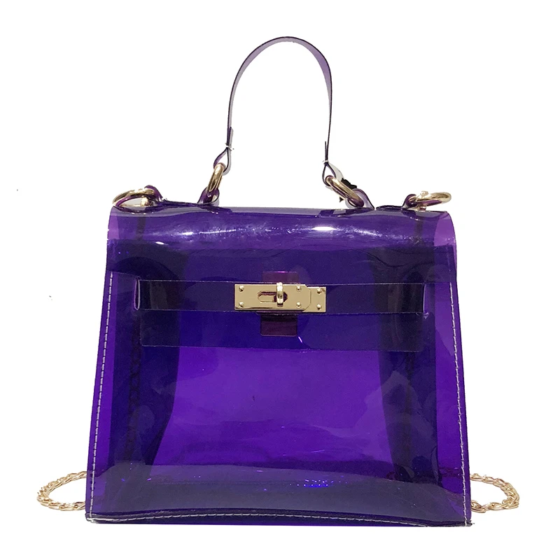 

PVC women handbags transparent pure color candy female shoulder bags purple white red crossbody bags 2019 new