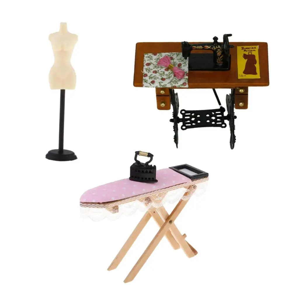 3 шт. кукольный домик миниатюрная гладильная доска швейная машина и Манекен