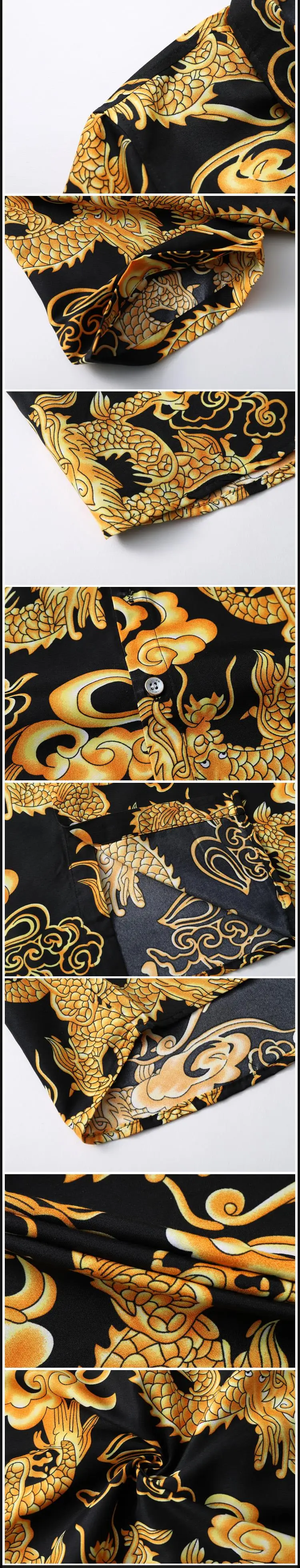 Модные Для мужчин Элитный бренд Повседневное рубашки в уличном стиле хорошее качество подвеска дракон узор короткий рукав мужская одежда