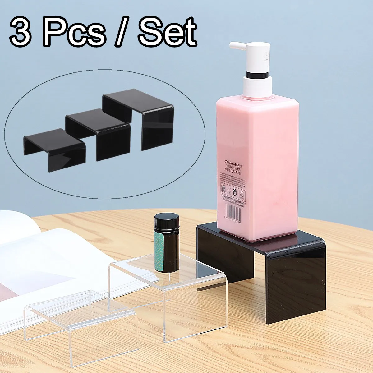 3Pcs/Set Acrylic Display Bridges Riser Shelf Plinths Retail Stall Shoe Racks Jewelry Figurines Collection Stand Holder Black