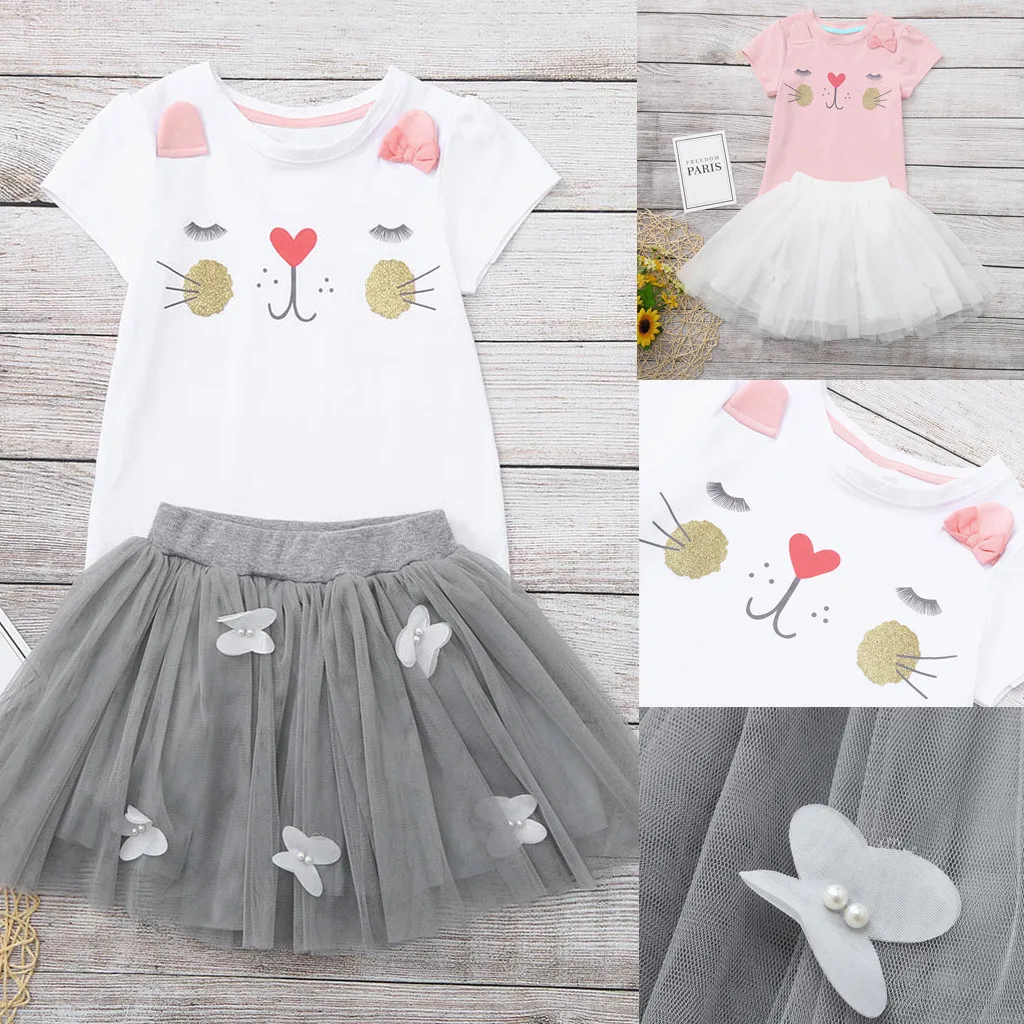 

Toddler Summer 2019 Kid Girls Clothes Princess Cartoon Print T-shirt+Tutu Tulle Skirt Girls Outfits Kids Clothing For Girls Set
