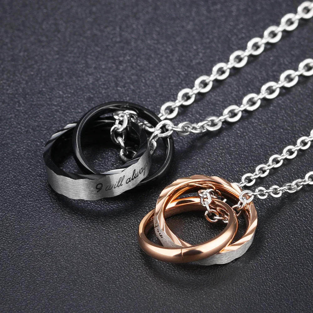 

JeeMango Stainless Steel Couple Pendent Necklace His & Hers Fashion Matching Set Romantic Couple Jewelry Collier OGX860