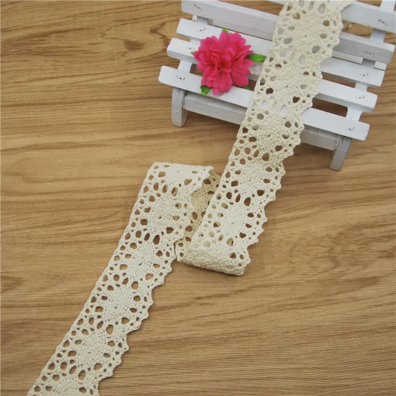FASMILEY Wholesale 30mm Cotton Lace Trim Ivory Flower Lace Ribbon DIY