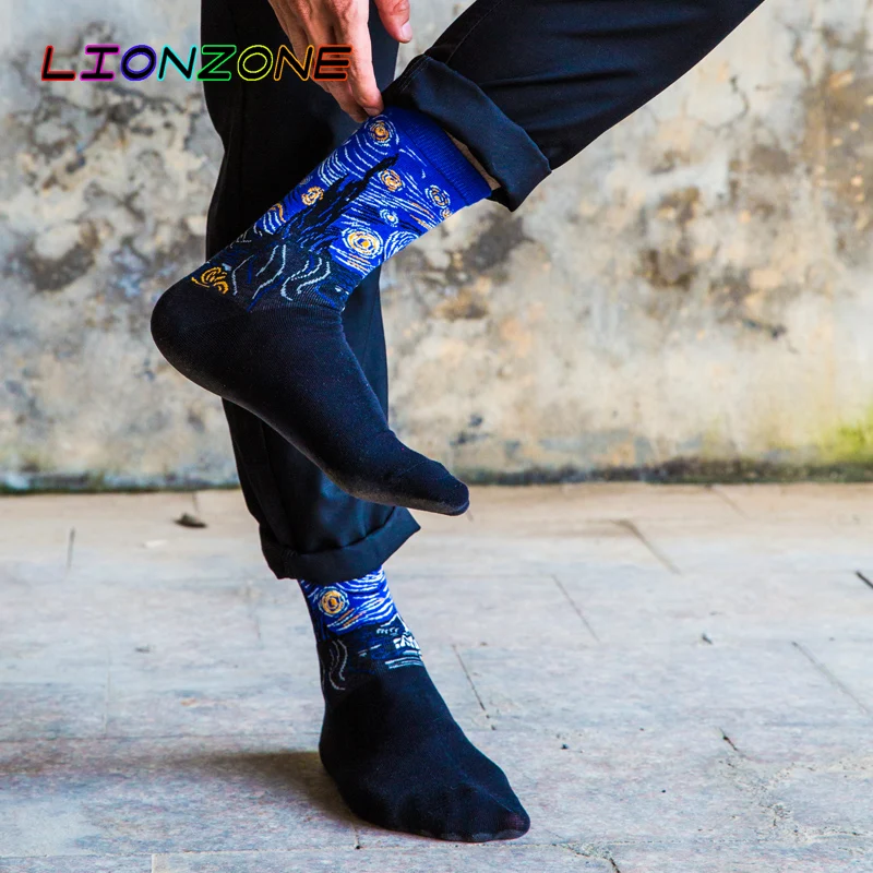 LIONZONE мужские художественные носки Новая Европейская мода стиль Харадзюку печать