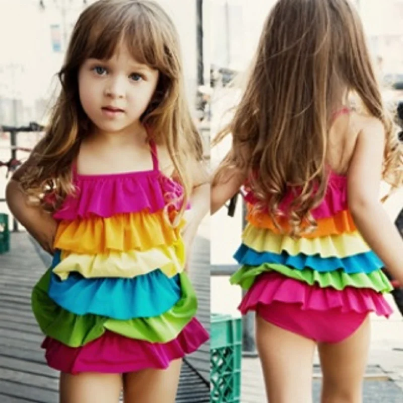 2016 arcobaleno ragazze bikini costumi da bagno 6 strati bambini swim wear bambini di un pezzo