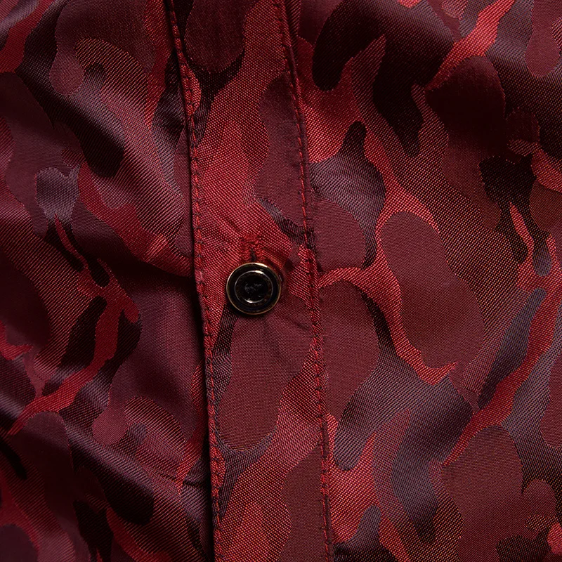 Мужские рубашки яркая Ночная Клубная камуфляжная дизайнерская шелковая ткань модные мужские рубашки с отложным воротником с длинными рукавами