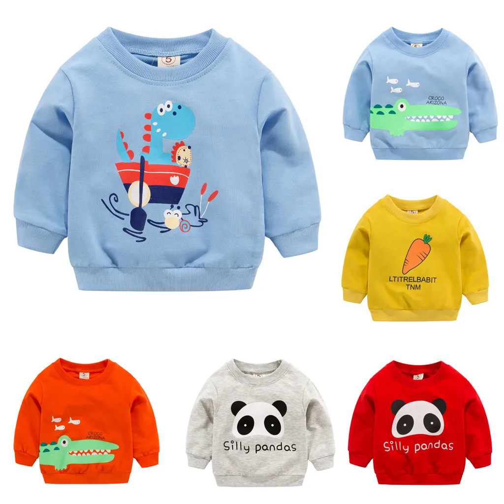 Toddler Kids Baby Girls Boys Cartoon Long Sleeve Top T-shirt Sweatshirts Clothes