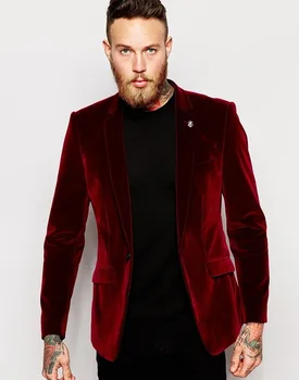 

Custom Center Vent Groomsmen Notch Lapel Groom Tuxedos Velvet Red Jacket Men Suits Wedding Best Man (Jacket+Pants)