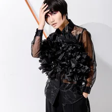 European Fashion Women Hollow Out Net Bow Blosue and Shirt Long Sleeve Cardigan Shirt New Design Shirt Tops