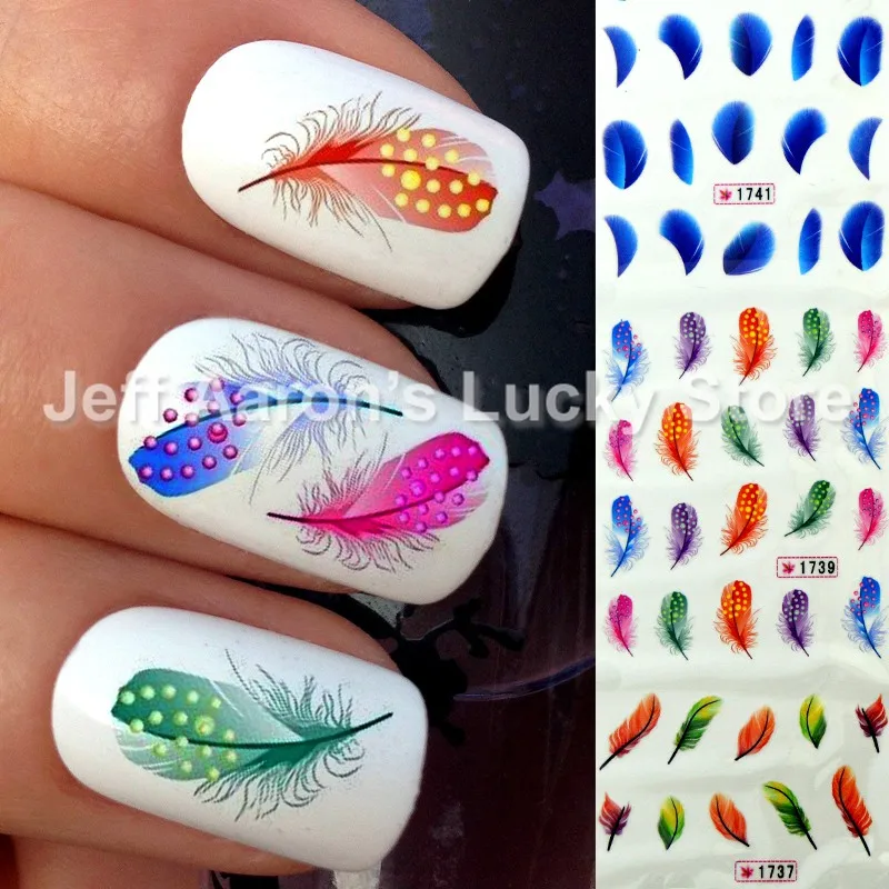 

36 pieces beauty feather design water transfer nail art stickers decals nails decorations accessoires manicure tools new