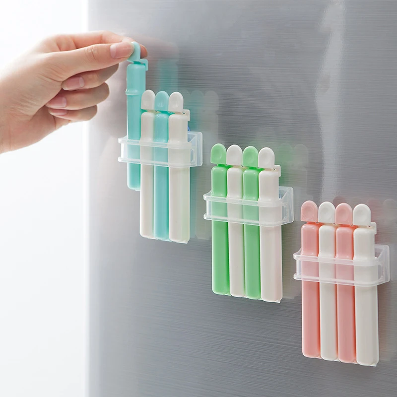 

4PCs Food Snack Storage Seal Sealing Bag Clips Sealer Clamp Solid Color Food Kitchen Tool Home Food Close Clip Seal GHMY