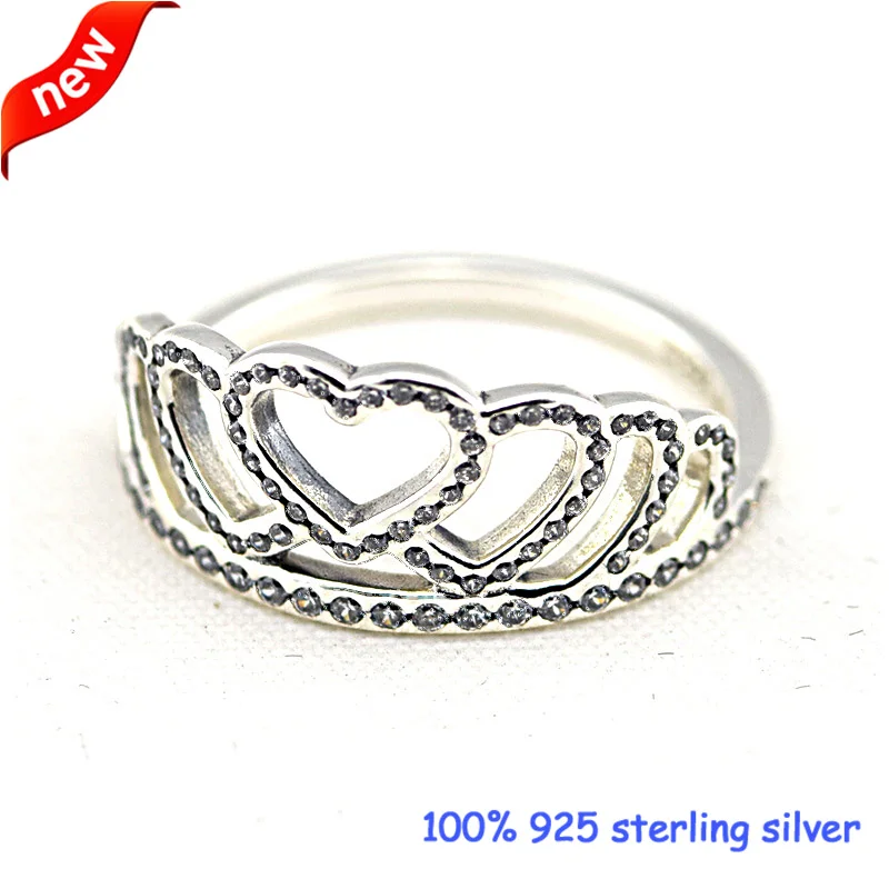 

Original Hearts Tiara Silver Rings with CZ 100% 925 Sterling Silver Jewelry DIY Wholesale 09R061