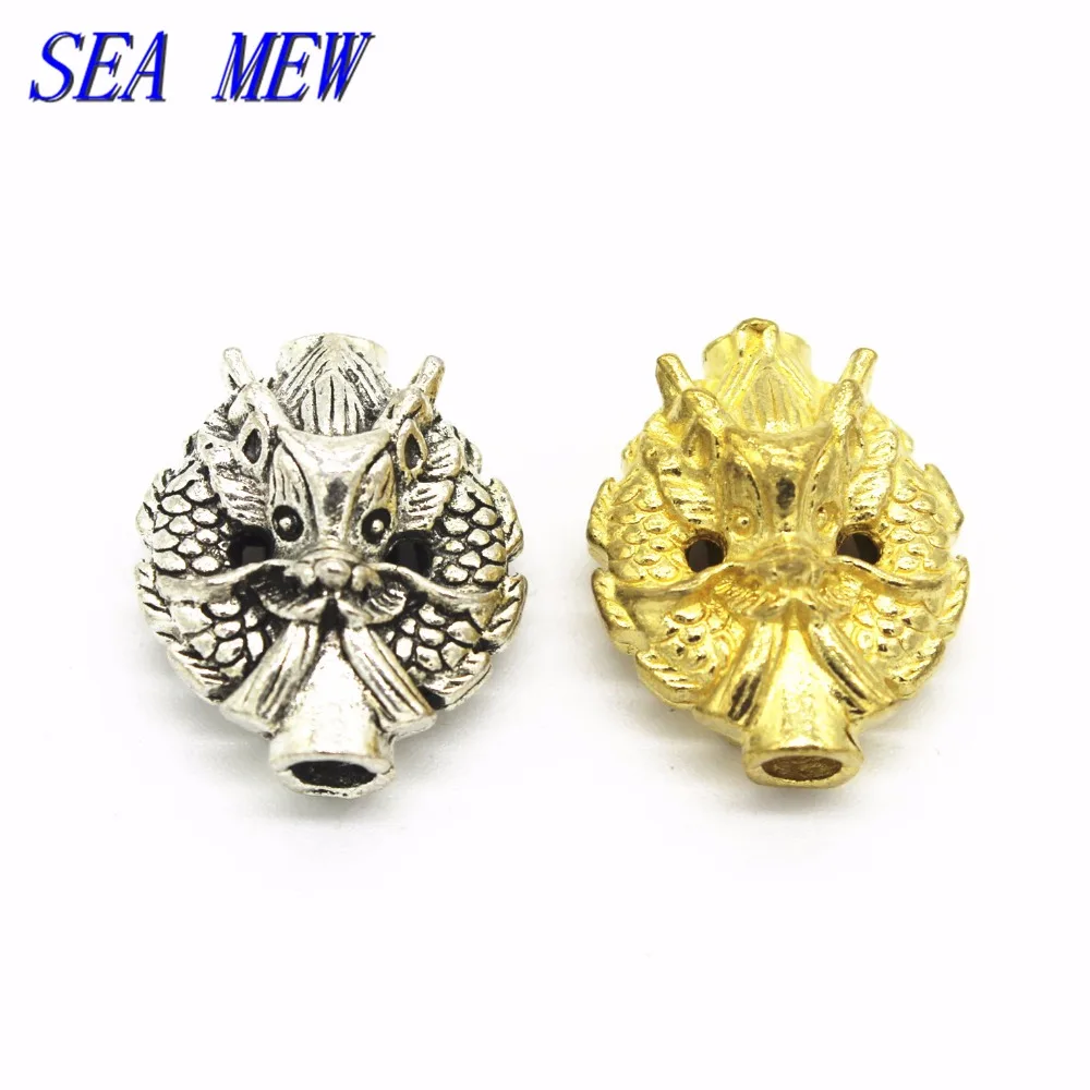 

2 PCS 17mm*21mm Metal Raw Brass Tibetan Silver Head Of Dragon Spacer Beads Hole Beads Nepal Beads For Jewelry Making