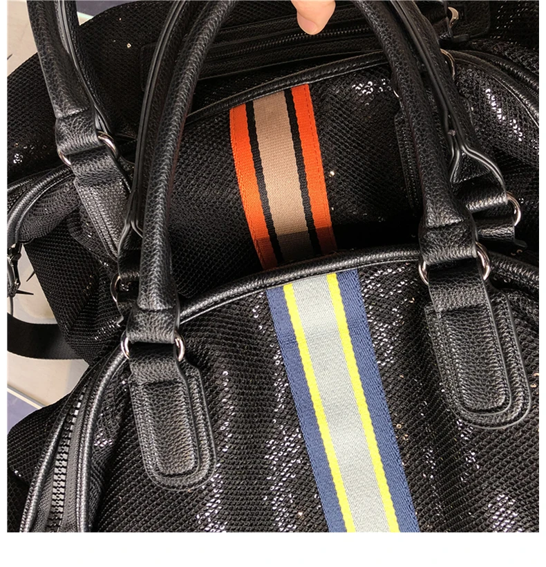 Вместительная багажная сумка в европейском и американском стиле, полосатая сумка для путешествий с блестками, модные женские сетчатые дорожные сумки XA759WB