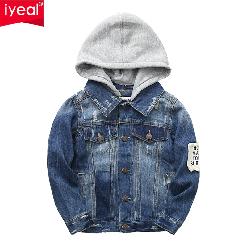 IYEAL Newest Children Boys Denim Jacket Casual Classic Jean Hooded