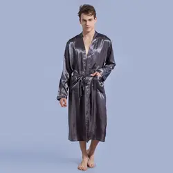 Роскошный Плюс Размер шелковые халаты мужские с длинным рукавом пижама из искусственного шелка Мужской Атласный халат длинный сплошной