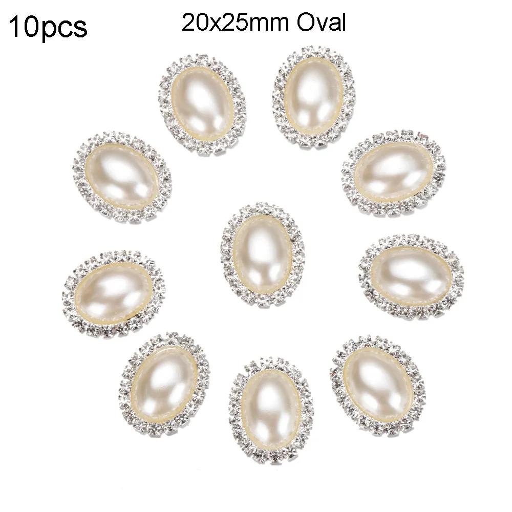 10 шт. жемчужины цвета слоновой кости Стразы металлические пуговицы украшение для свадебных приглашений Кнопка брелок для волос цветок Центр Скрапбукинг - Цвет: 20x25mm Oval
