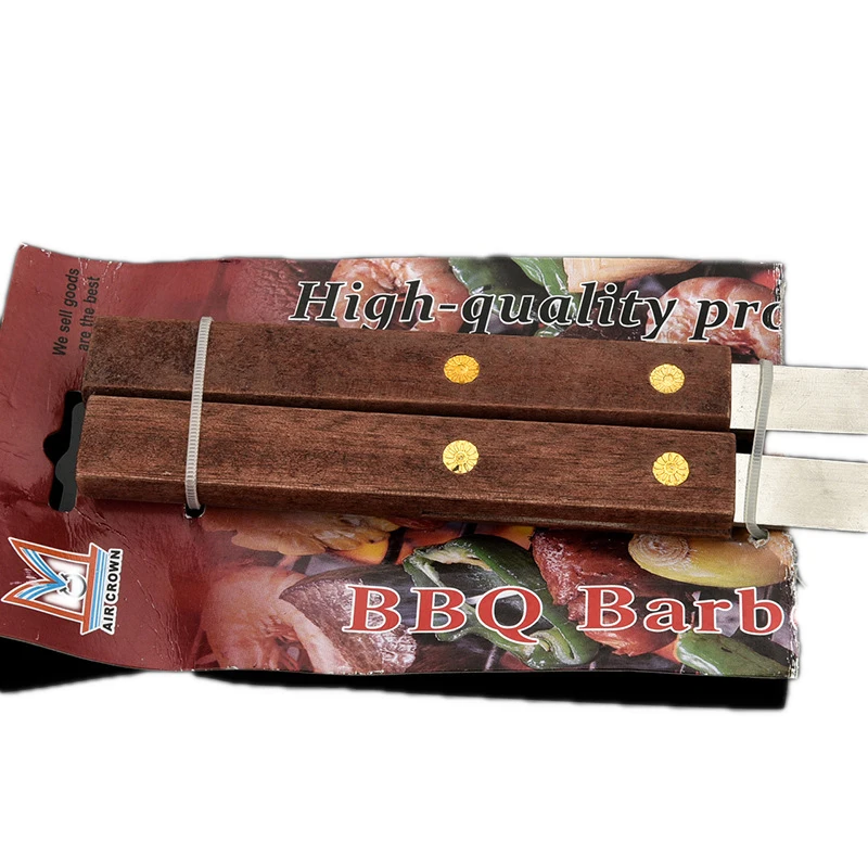 Barbecue Stainless Steel Flat Meat Skewers With Wooden Handles Outdoor Barbecue Grills BBQ Forks Accessories Roasting Fork 60cm