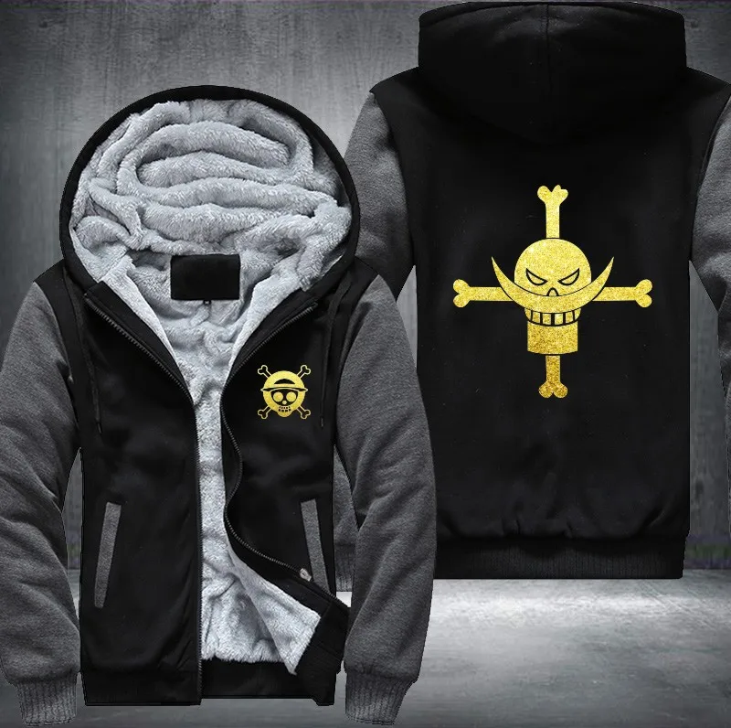 

USA size Anime One Piece Edward Newgate Men's Women's golden Luminous Printing Pattern Thicken Fleece Zipper Jacket Hoodie Coat