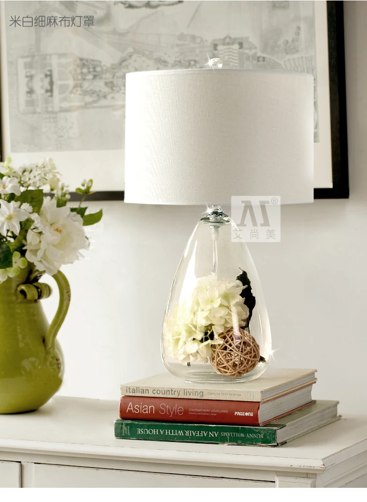 Американский пастырской цветок стеклянная настольная лампа спальня ночники Nordic современный минималистский Творческий Ткань Настольная