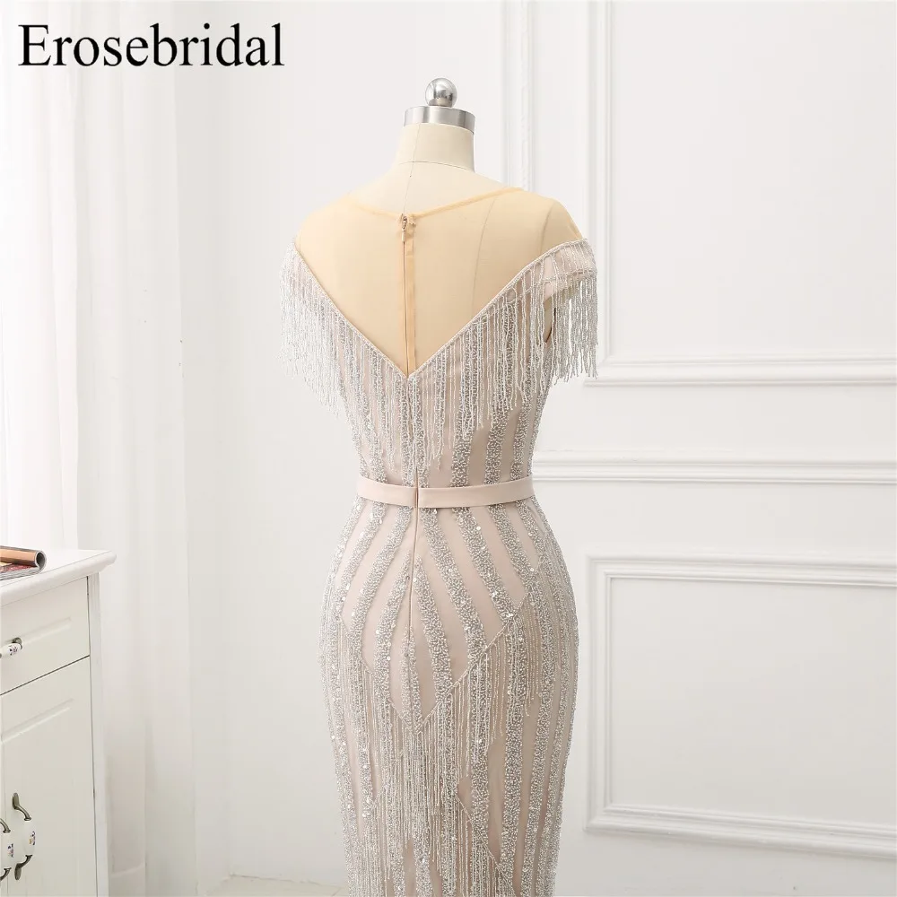 2019 Evening Dress Long Erosebridal Luxury Beading Mermaid Evening Gowns Tassel Cap Sleeve Scoop Neck Vestido De Festa GLR-64 2019 Evening Dress Long Erosebridal Luxury Beading Mermaid Evening Gowns Tassel Cap Sleeve Scoop Neck Vestido De Festa GLR-64