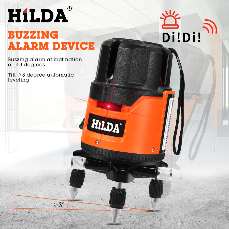HILDA 5 Lines 6 Points Laser Level Self-leveling Horizontal&Vertical 360 Degree Adjustment Rotary Cross Laser Line Leveling