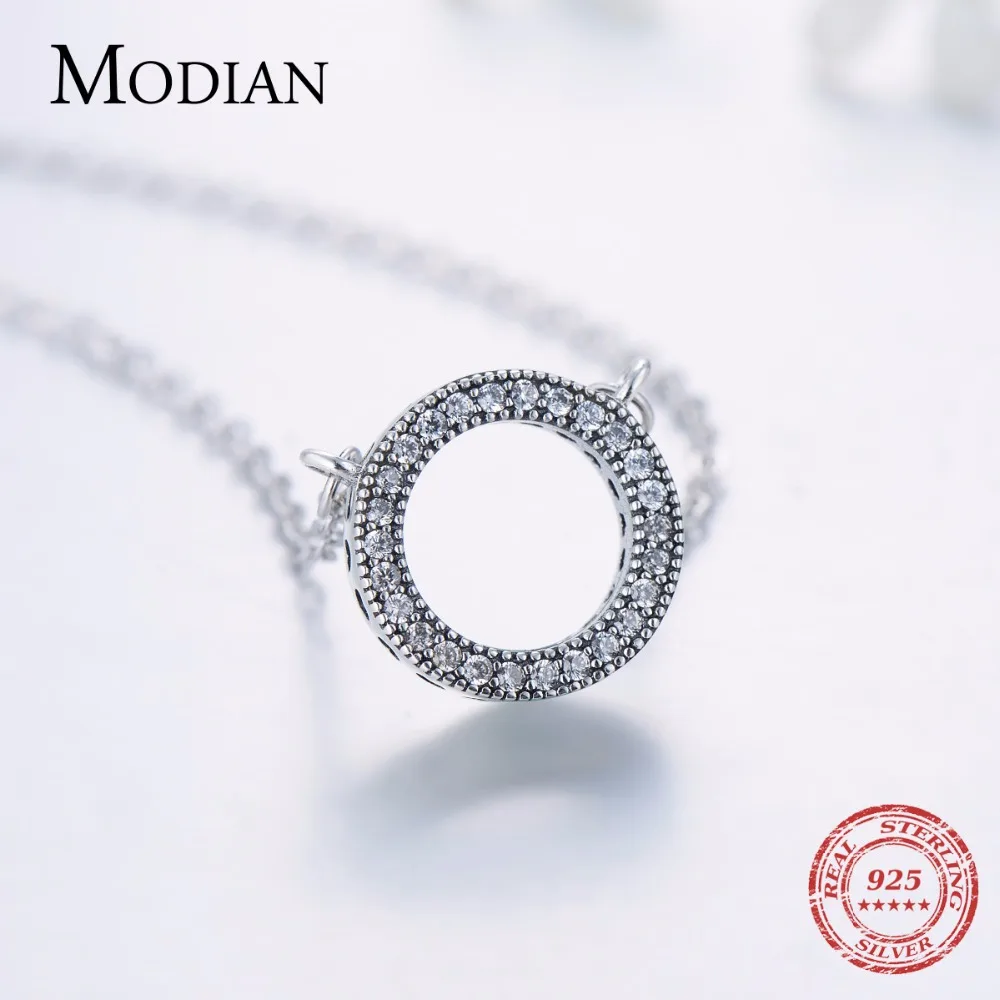Modian 925 Sterling silver Hearts pendant Fashion Classic Brand Clear Cubic Zirconia Circle Necklace For Women Luxury Jewelry - Image 4