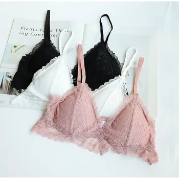 

French Wireless Bralette Small Boobs Comform Bra Top 3/4 Triangle Cups Removable Pads Female Lingerie Sleep Underwear Lace Bras