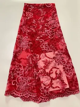 

2019 Latest Nigerian Laces Fabrics High Quality Red Embroidered African Laces Fabric Wedding Dress French Tulle Lace Material