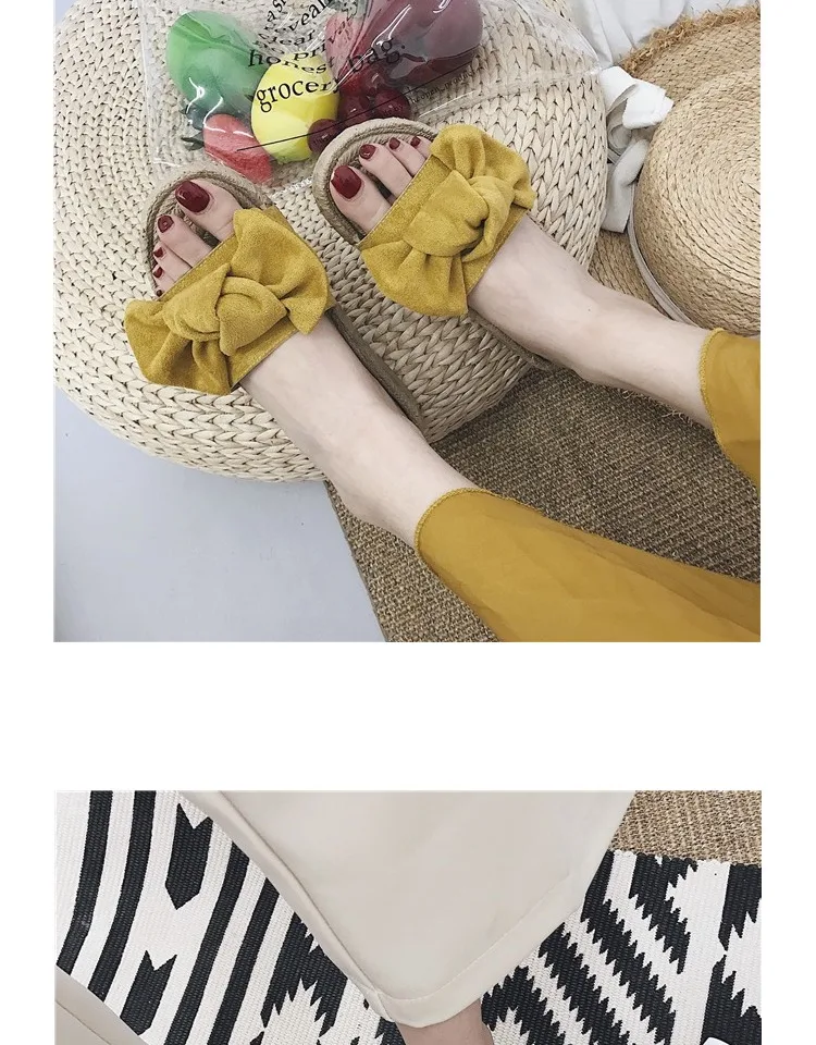 Женские шлепанцы женские розовые шлепанцы с бантом летние сандалии на плоской подошве с открытым носком, пляжная обувь для отдыха желтый цвет, 36-40
