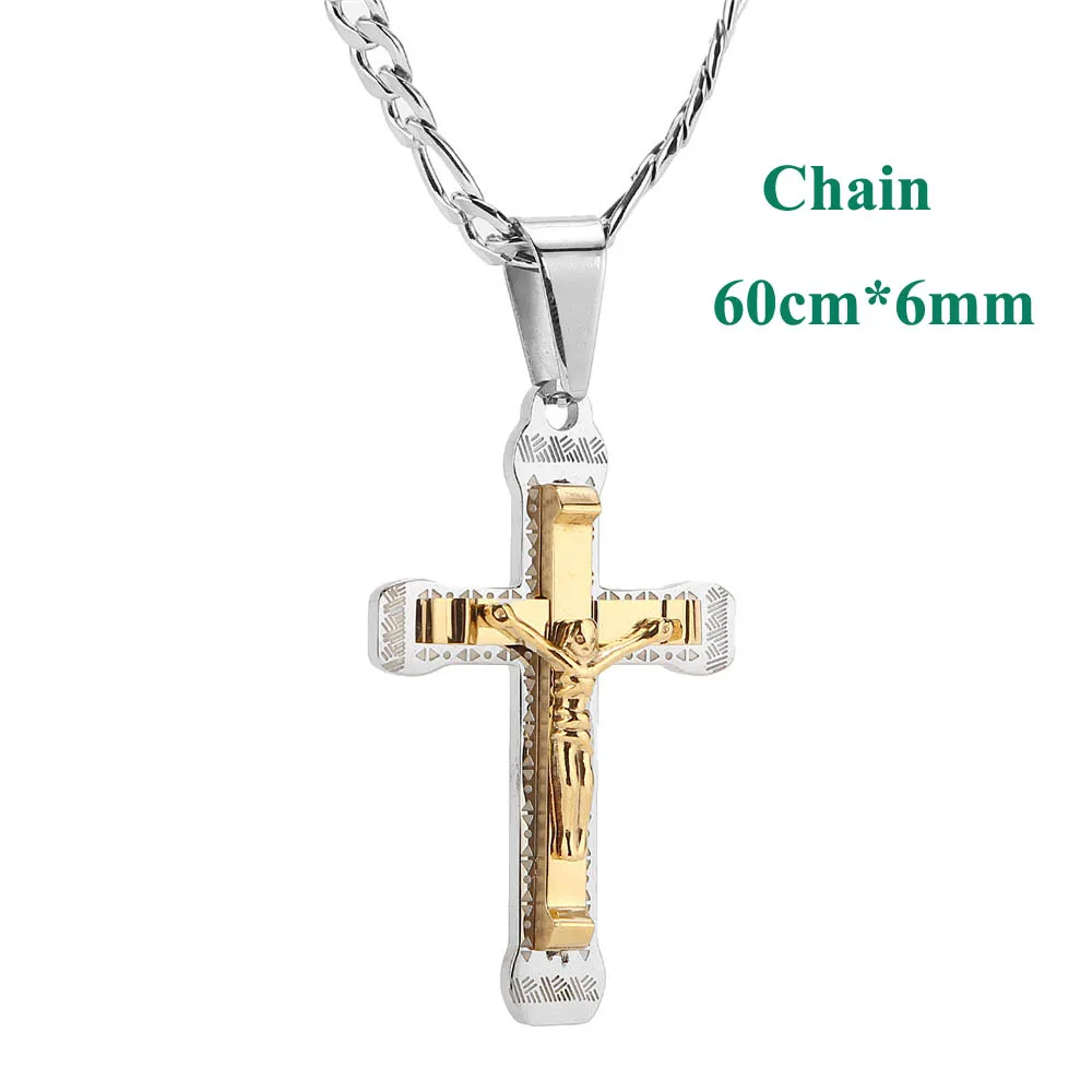 Jesus Mens Chain silver/Gold Tone Link chain Stainless Steel Cross PENDANT NECKLACE 24'' - Окраска металла: With NK Chain