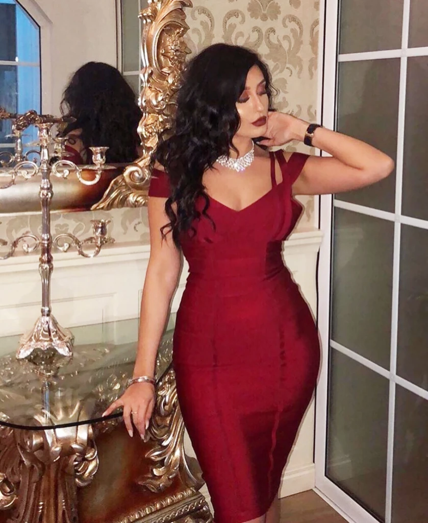 BEAUKEY красное вино женское сексуальное платье с v-образным вырезом длиной до колена облегающее вечерние Бандажное платье размера плюс XL