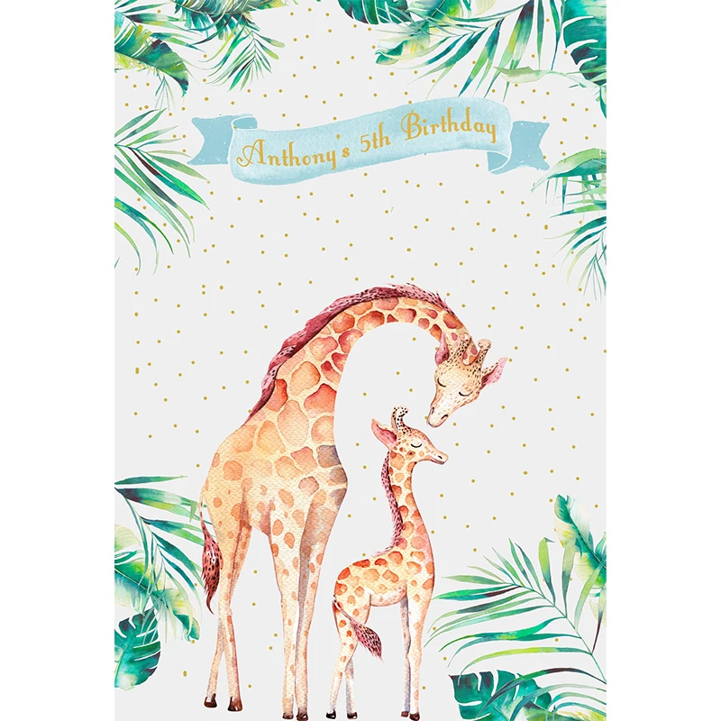 HUAYI Photography backdrop for child birthday photo booth tropical giraffe with cute dots Background newborn girl boy W-662