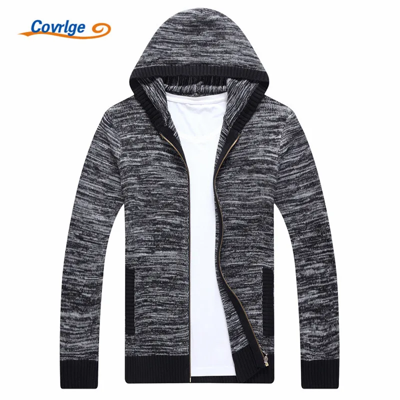 

Covrlge Winter Men Jacket Thick Solid Male Cardigan Jacket Men's Winter Padded Knitted Sweater Cardigan Coat Outdoors MZM042