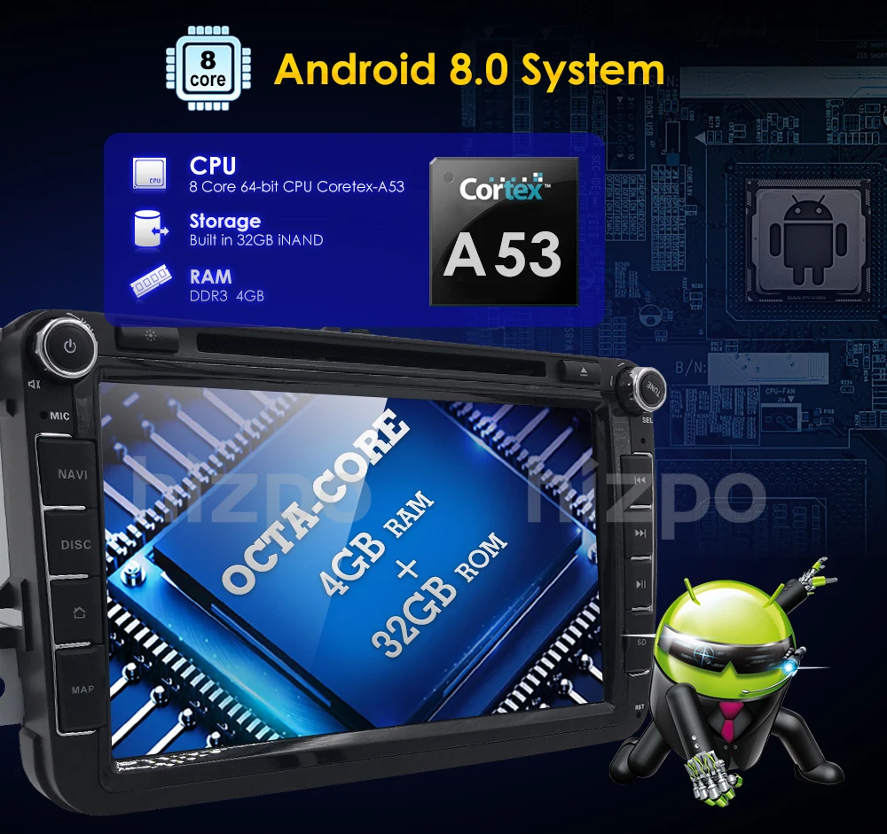 Excellent OctaCore Double 2Din Android 8.0 Car DVD Player Radio for VW passat b6 b5 cc skoda octavia 2 Polo Golf 5 superb Jetta vw T5 navi 5