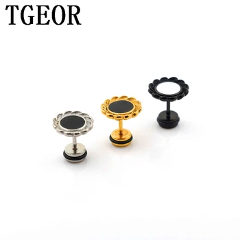 

free shipping illusion cheaters earring 30pcs 1.2*6*6/12mm Stainless Steel sunflower drop oil ear piercing fake plugs