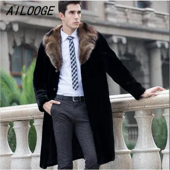 

AILOOGE Black Warm Casual Short Faux Mink Rabbit Fur Coat Mens Leather Jacket Men Coats Villus Winter Loose Thermal Outerwear