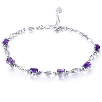 

Natural Amethyst Bracelet 925 Sterling silver Woman Fine Elegant Purple Crystal Jewelry Girl Birthstone Valentine Gift SB0045A