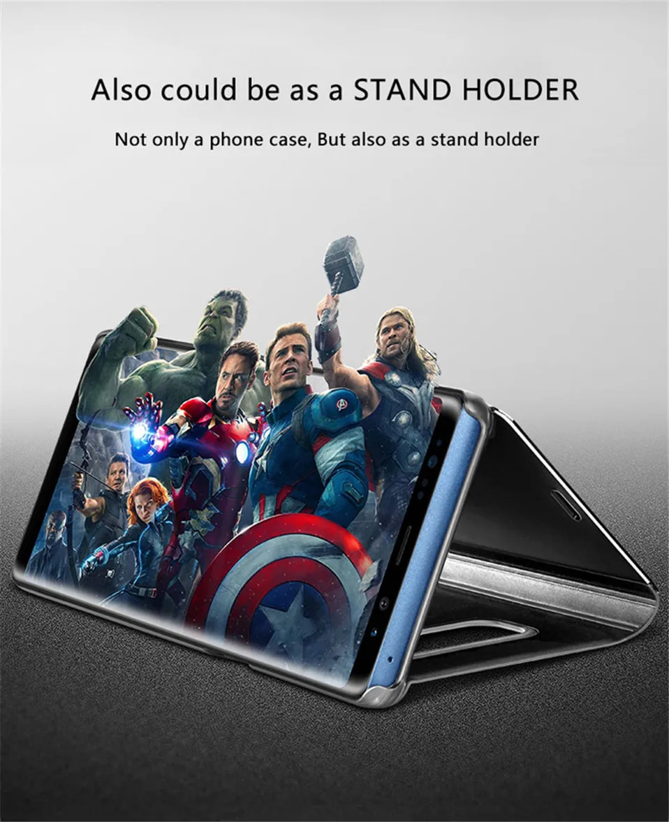 Smart Flip Stand Mirror Case For Huawei Y7 Prime 2018 Case Clear View PU Leather Cover For Huawei Y7 Prime 2018 Case Cover