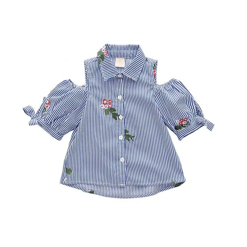 2018 весенние с вышивкой для девочек Полосатые Рубашки открытыми плечами Moderne