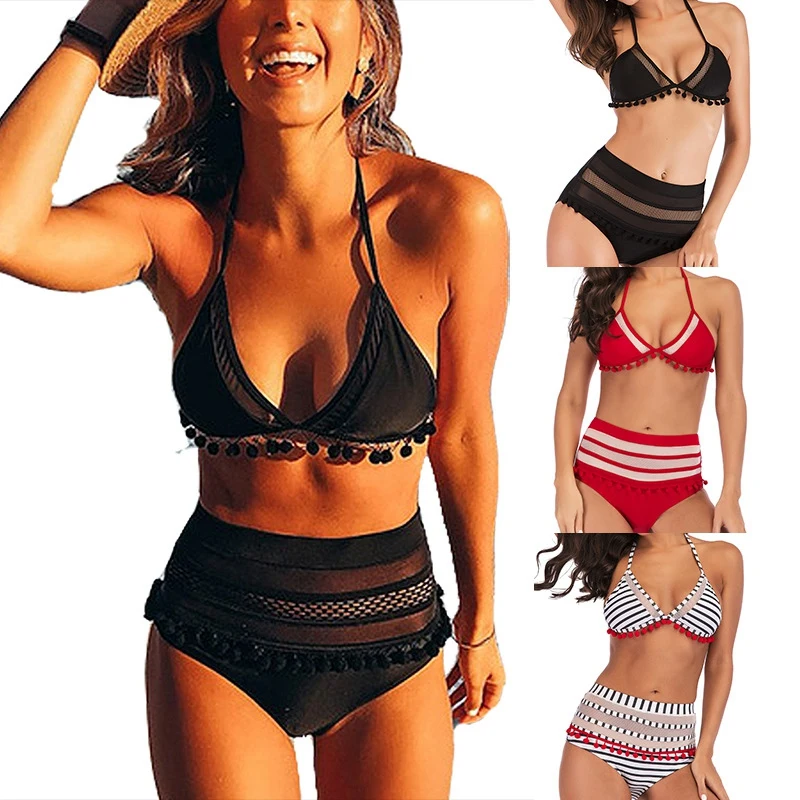 

Halter Bikini Mesh Bikini Split Swimsuit Simple Bikini Beachwear