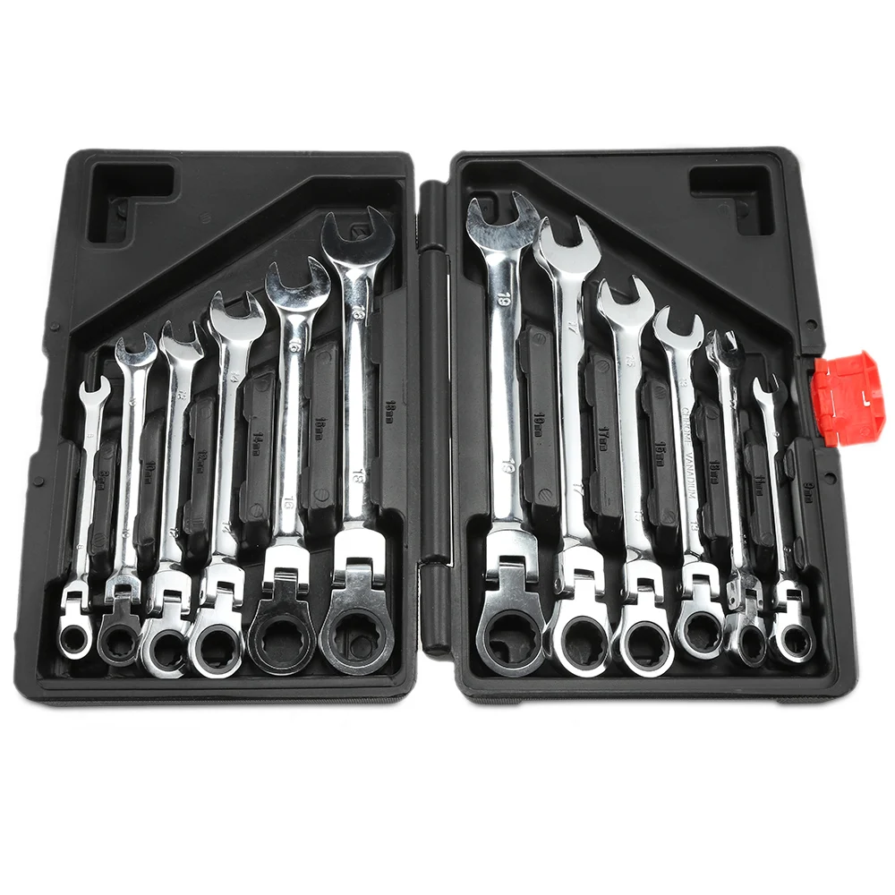 Multifunctional 12PCS Combination Ratchet Wrench Flexible Pivoting Head Spanner Set Durable Chrome Vanadium Steel Hand Tool Sets Multifunctional 12PCS Combination Ratchet Wrench Flexible Pivoting Head Spanner Set Durable Chrome Vanadium Steel Hand Tool Sets
