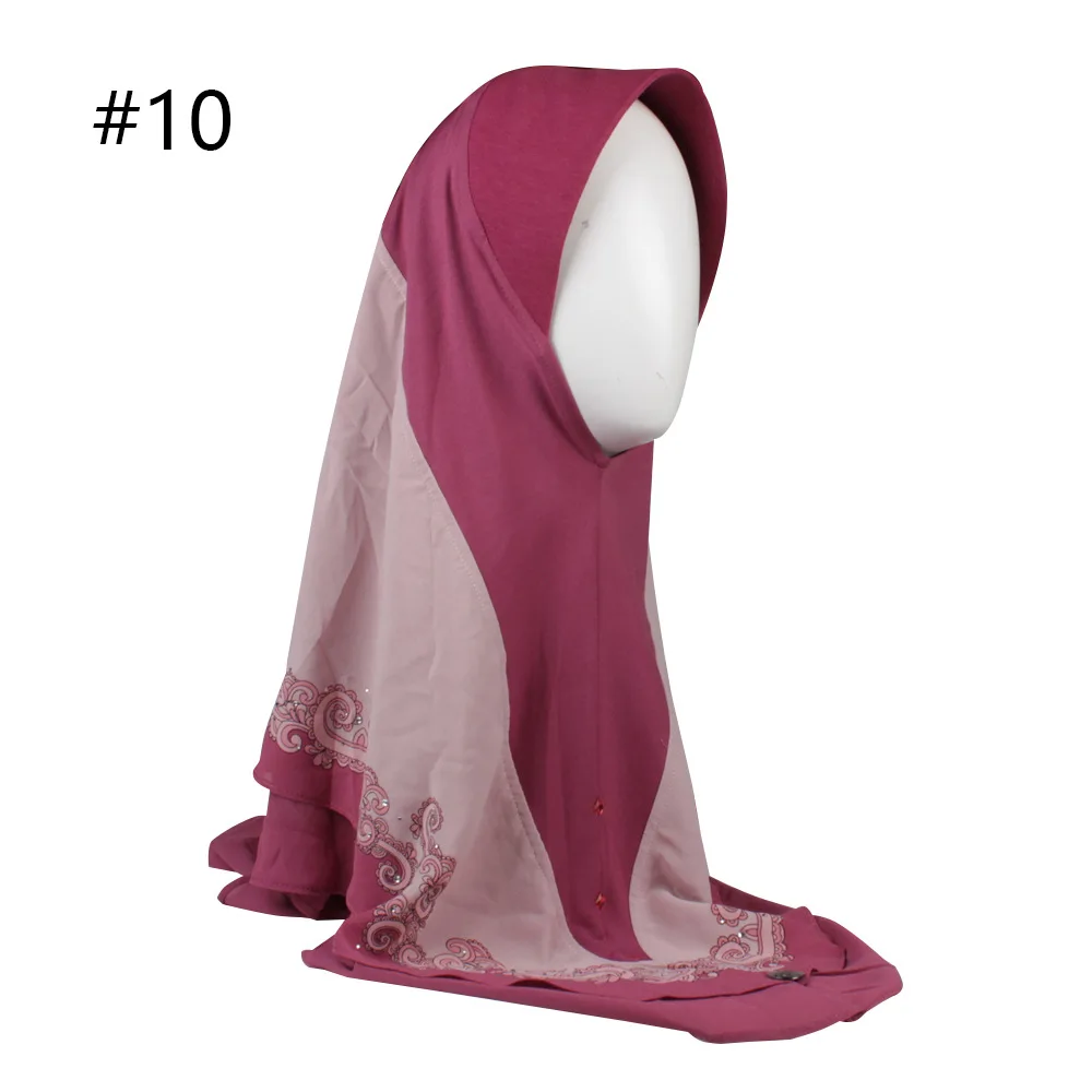 Мусульманский головной платок Малайзия цветочный принт хиджаб мгновенный готов носить удобный тюрбан Муслима шаль - Цвет: rose red