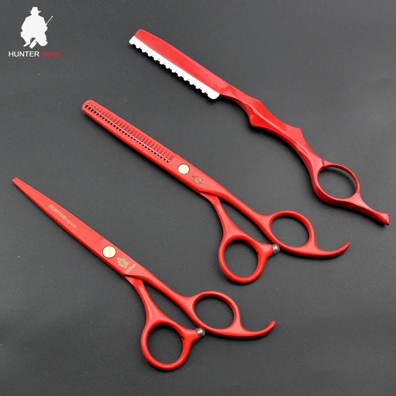 

5.5'' Stainless Steel barber scissors set HT9115 Red Color hair cutting thinning scissors beauty salon trimmer hot haircut